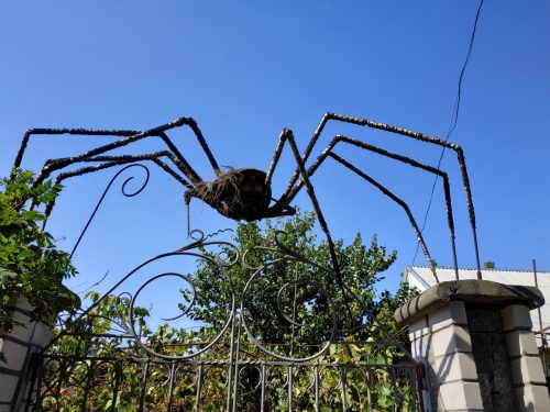 Инсталляция паука над калиткой частного дома